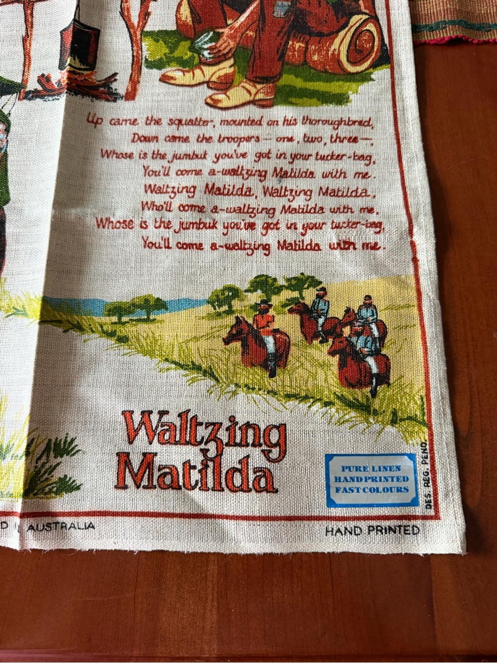 Waltzing Matilda Printed Linen tea towel. - Picture 2 of 8